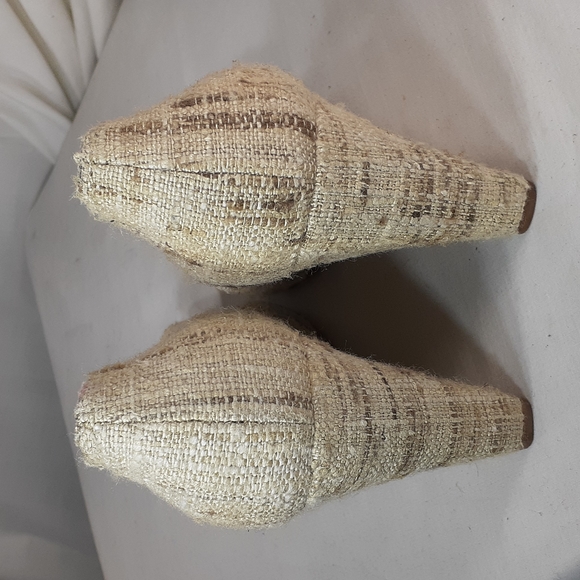 Prada cream and brown Tweed open toe wedge heels size 35.5 size 5.5 - Picture 7 of 9